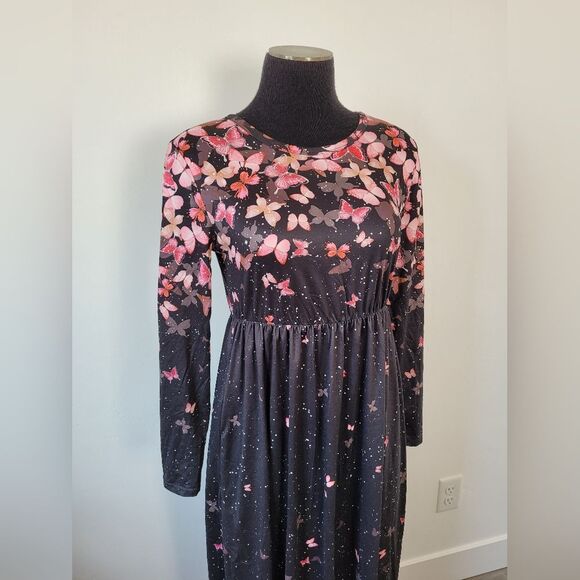 Butterfly Maxi Dress Fairycore Whimsical Y2K Coquette Gypsy Hippie Pockets Small - Picture 2 of 13